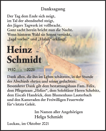 Traueranzeige von Heinz Schmidt von lausitzer_rundschau