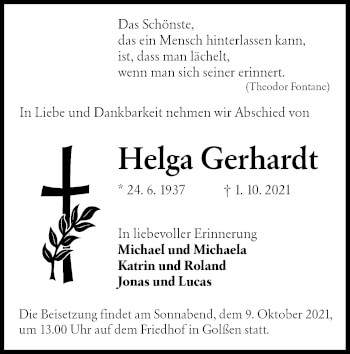 Traueranzeige von Helga Gerhardt von lausitzer_rundschau