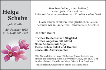 Traueranzeige von Helga Schahn von lausitzer_rundschau