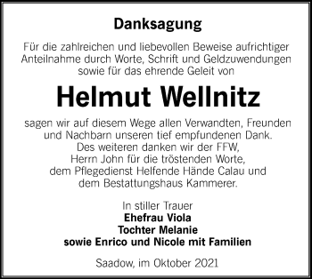 Traueranzeige von Helmut Wellnitz von lausitzer_rundschau
