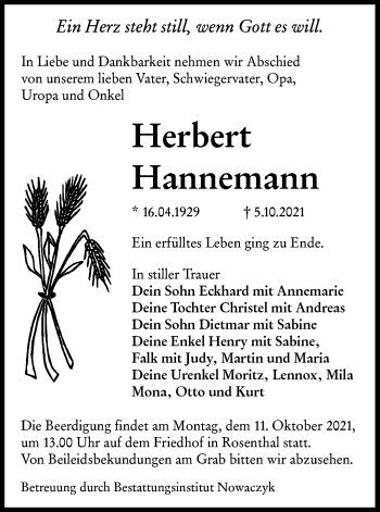 Traueranzeige von Herbert Hannemann von lausitzer_rundschau