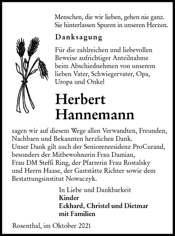 Traueranzeige von Herbert Hannemann von lausitzer_rundschau