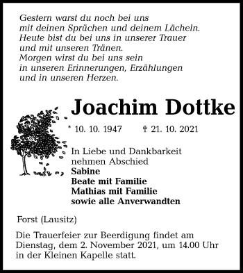 Traueranzeige von Joachim Dottke von lausitzer_rundschau