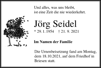Traueranzeige von Jörg Seidel von lausitzer_rundschau