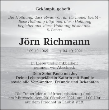 Traueranzeige von Jörn Richmann von lausitzer_rundschau
