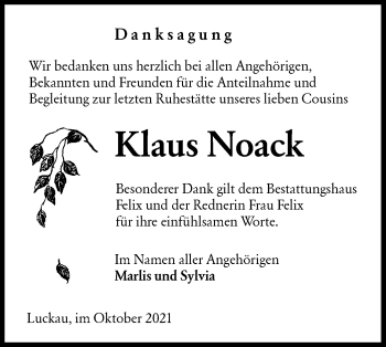 Traueranzeige von Klaus Noack von lausitzer_rundschau