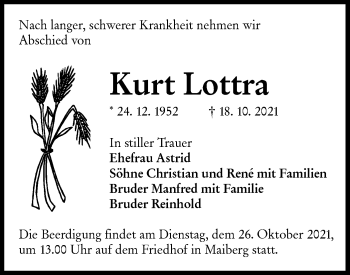 Traueranzeige von Kurt Lottra von lausitzer_rundschau