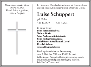 Traueranzeige von Luise Schuppert von lausitzer_rundschau