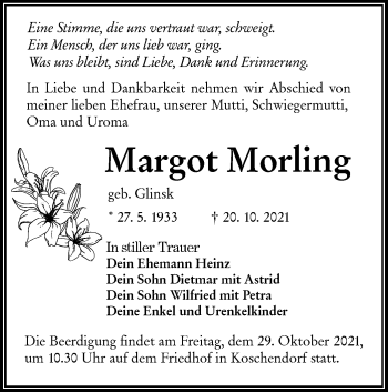 Traueranzeige von Margot Morling von lausitzer_rundschau