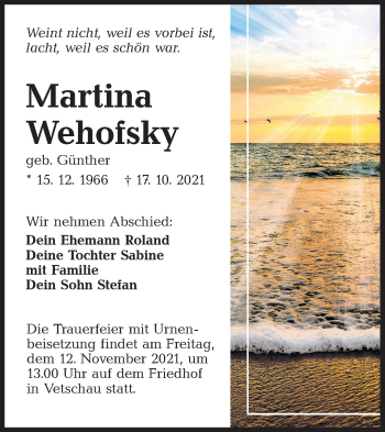 Traueranzeige von Martina Wehofsky von lausitzer_rundschau