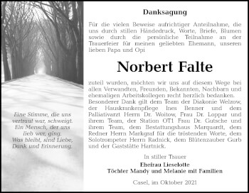 Traueranzeige von Norbert Falte von lausitzer_rundschau