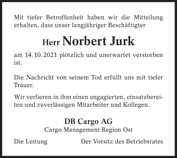 Traueranzeige von Norbert Jurk von lausitzer_rundschau