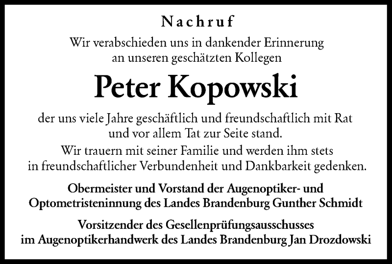  Traueranzeige für Peter Kopowski vom 23.10.2021 aus lausitzer_rundschau