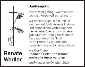 Traueranzeige von Renate Wedler von lausitzer_rundschau