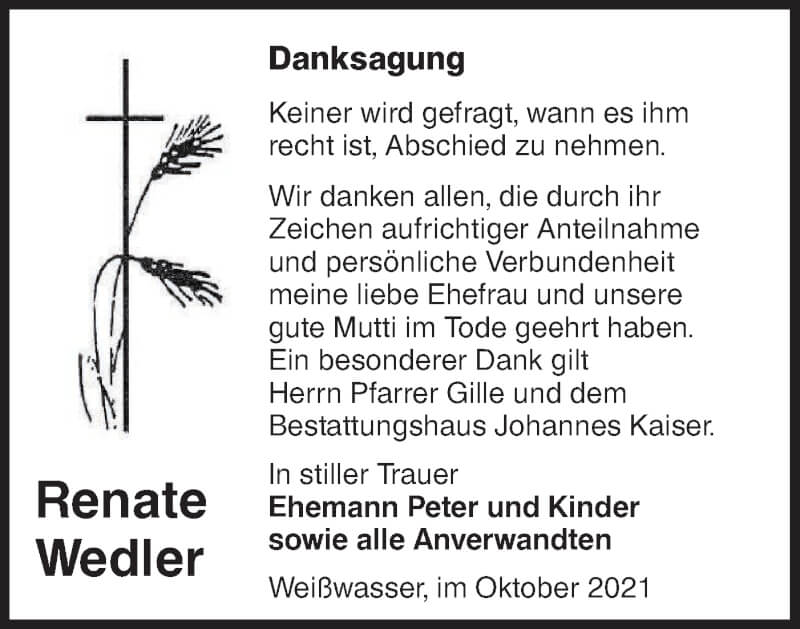  Traueranzeige für Renate Wedler vom 09.10.2021 aus lausitzer_rundschau