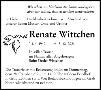 Traueranzeige von Renate Wittchen von lausitzer_rundschau