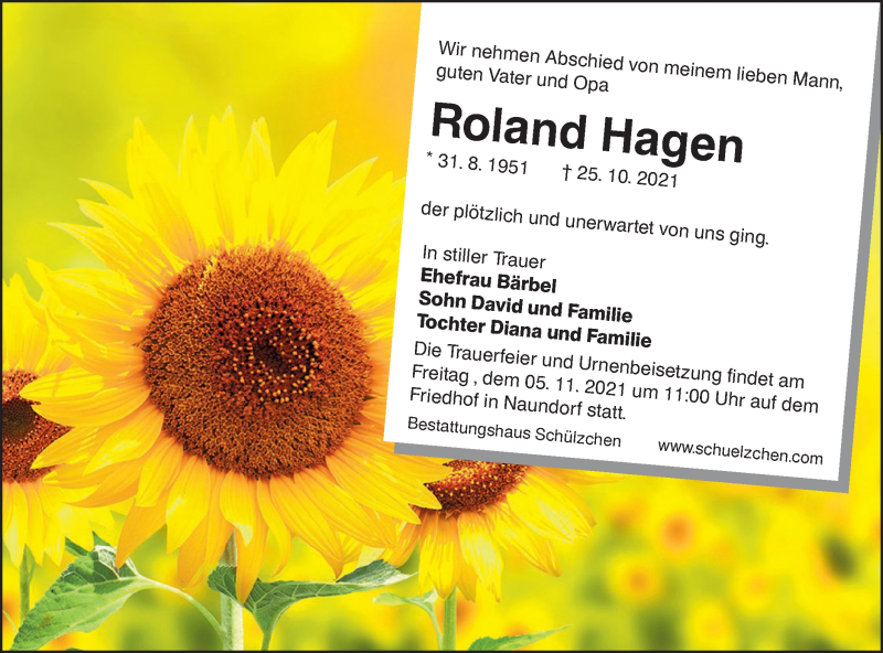  Traueranzeige für Roland Hagen vom 30.10.2021 aus lausitzer_rundschau