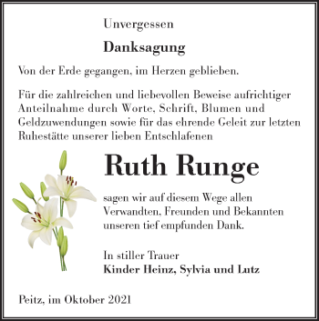 Traueranzeige von Ruth Runge von lausitzer_rundschau