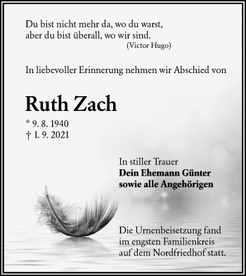 Traueranzeige von Ruth Zach von lausitzer_rundschau