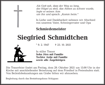 Traueranzeige von Siegfried Schmidtchen von lausitzer_rundschau