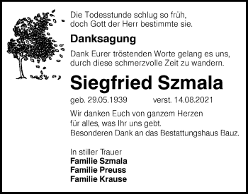 Traueranzeige von Siegfried Szmala von lausitzer_rundschau