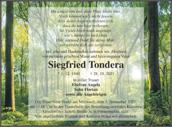 Traueranzeige von Siegfried Tondera von lausitzer_rundschau