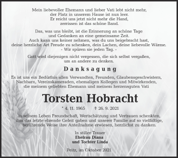 Traueranzeige von Torsten Hobracht von lausitzer_rundschau