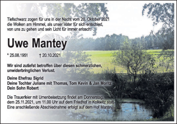 Traueranzeige von Uwe Mantey von lausitzer_rundschau