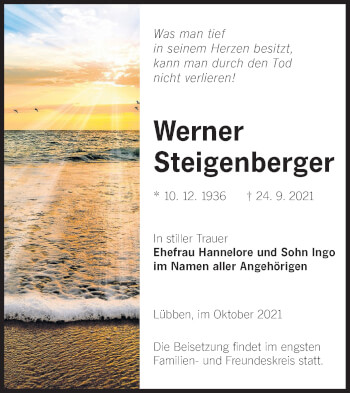 Traueranzeige von Werner Steigenberger von lausitzer_rundschau