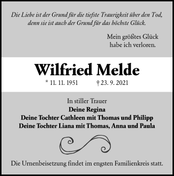 Traueranzeige von Wilfried Melde von lausitzer_rundschau