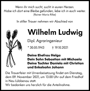 Traueranzeige von Wilhelm Ludwig von lausitzer_rundschau
