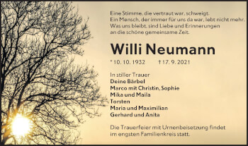 Traueranzeige von Willi Neumann von lausitzer_rundschau