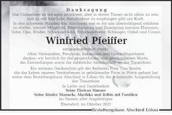 Traueranzeige von Winfried Pfeiffer von lausitzer_rundschau