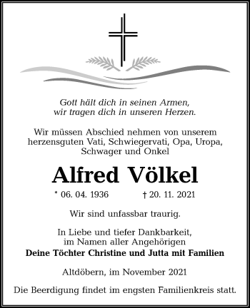 Traueranzeige von Alfred Völkel von lausitzer_rundschau