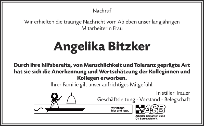  Traueranzeige für Angelika Bitzker vom 06.11.2021 aus lausitzer_rundschau