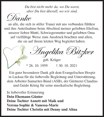 Traueranzeige von Angelika Bitzker von lausitzer_rundschau