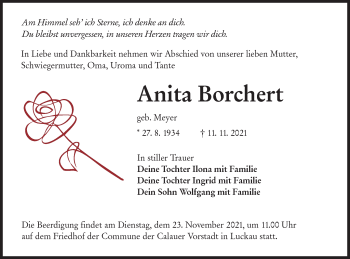 Traueranzeige von Anita Borchert von lausitzer_rundschau