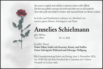 Traueranzeige von Annelies Schielmann von lausitzer_rundschau