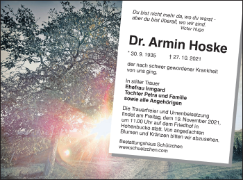 Traueranzeige von Armin Hoske von lausitzer_rundschau