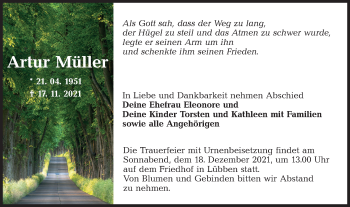 Traueranzeige von Artur Müller von lausitzer_rundschau