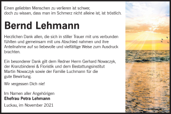 Traueranzeige von Bernd Lehmann von lausitzer_rundschau