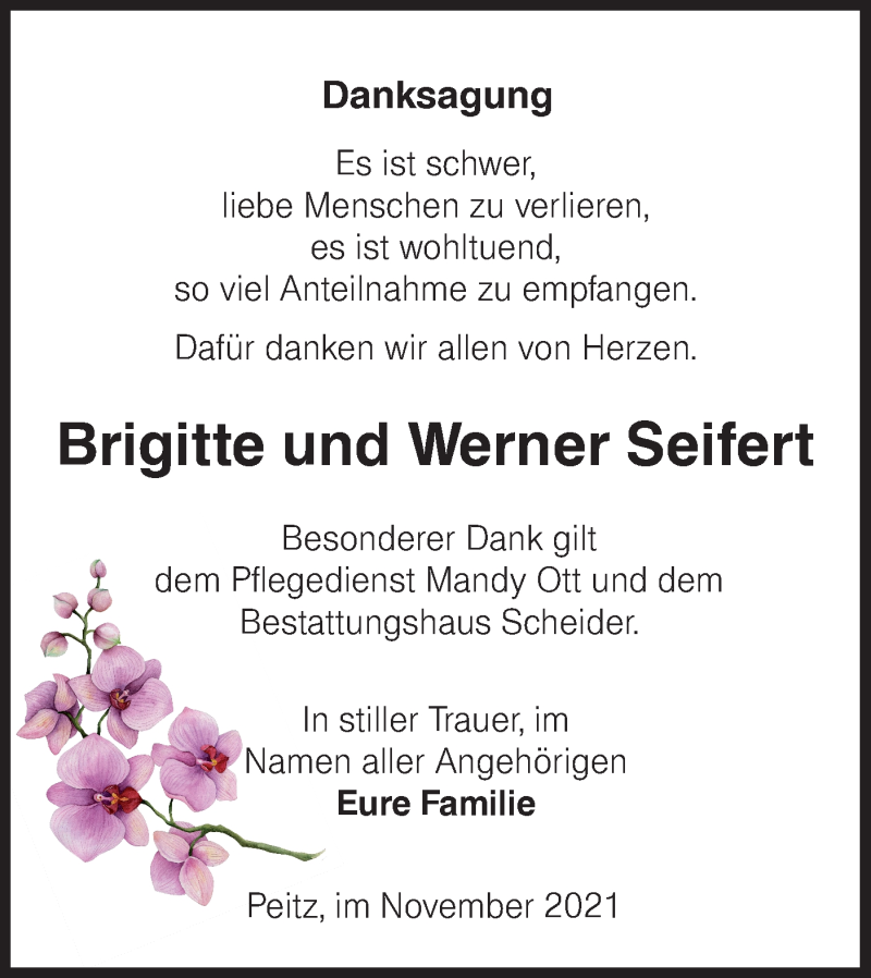  Traueranzeige für Brigitte und Werner  Seifert vom 06.11.2021 aus lausitzer_rundschau