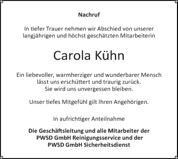 Traueranzeige von Carola Kühn von lausitzer_rundschau