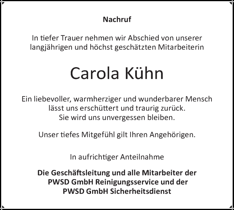  Traueranzeige für Carola Kühn vom 26.11.2021 aus lausitzer_rundschau