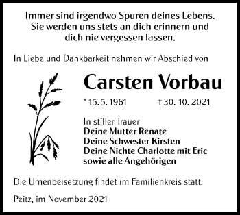 Traueranzeige von Carsten Vorbau von lausitzer_rundschau