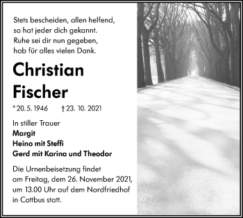 Traueranzeige von Christian Fischer von lausitzer_rundschau