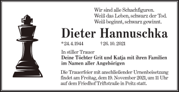 Traueranzeige von Dieter Hannuschka von lausitzer_rundschau