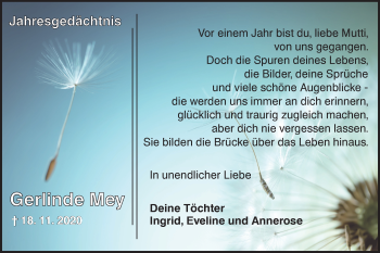 Traueranzeige von Gerlinde Mey von lausitzer_rundschau