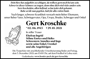 Traueranzeige von Gert Kroschke von lausitzer_rundschau