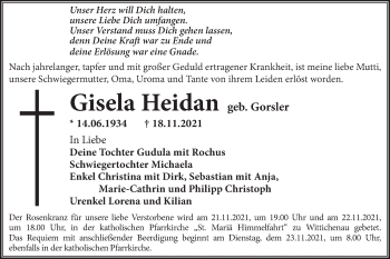 Traueranzeige von Gisela Heidan von lausitzer_rundschau